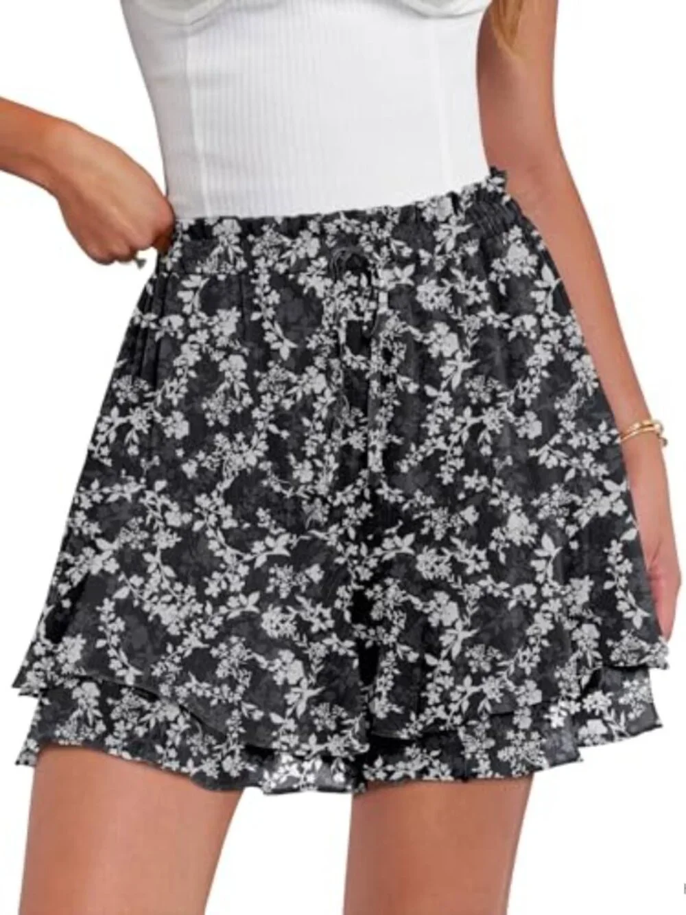 Women's Floral Skort High Rise Pleated Ruffle Casual Summer Shorts